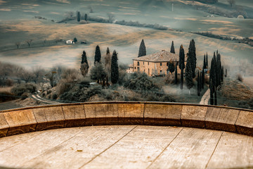 Autumn landscape of Tuscany and fall time.  Free space for your decoration. 