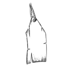 Blank Label Tag Hanging On Rope Monochrome Vector. Empty Shabby Label Clothes Element For Price Or Product Information. Engraving Template Designed In Vintage Style Black And White Illustration