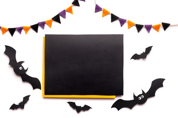 Chalkboard with copy space for text and Halloween decorations
