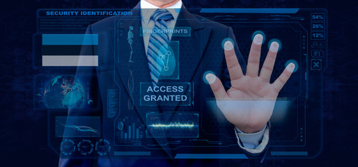 Finger Print Biometric Scanning Identification System. Businessman scan fingerprint biometric...