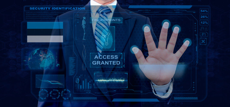 Finger Print Biometric Scanning Identification System. Businessman scan fingerprint biometric identity and approval. Estonia Nationality - Powered by Adobe