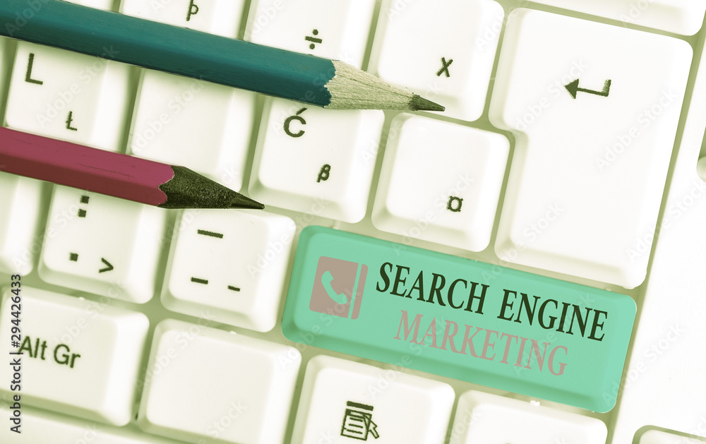 Poster word writing text search engine marketing. business photo showcasing promote website visibility on s