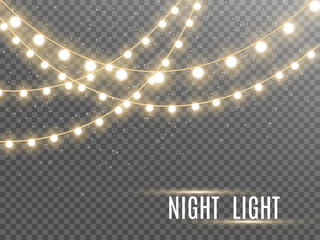 Christmas lights isolated on transparent background. Vector illustration