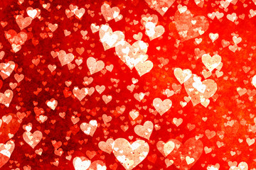 Beautiful confetti hearts falling. Valentine's Day abstract red background with hearts