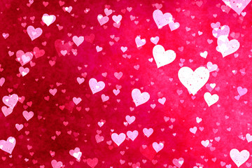 Fototapeta na wymiar Beautiful confetti hearts falling. Valentine's Day abstract red background with hearts