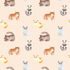 Watercolor cute cat. Hand painted Illustration isolated on white background.