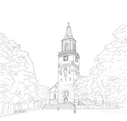 cketch of the cathedral in turku