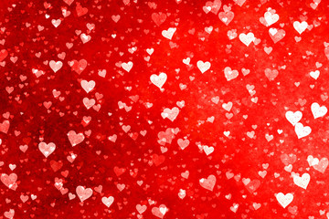 Beautiful confetti hearts falling. Valentine's Day abstract red background with hearts