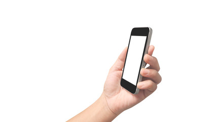 Man hand holding smartphone device touching screen