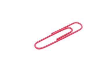Single red paper clip on a white background. One paper clip image
