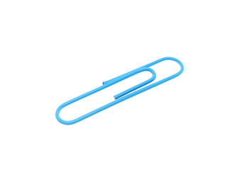 Single blue paper clip on a white background. One paper clip image