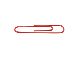 Single red paper clip on a white background. One paper clip image