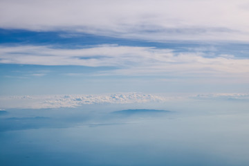 Blue sky background, top view.