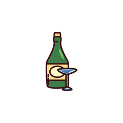 wine bottle with glass in white background