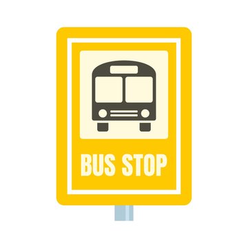 School bus stop sign icon. Flat illustration of school bus stop sign vector icon for web design