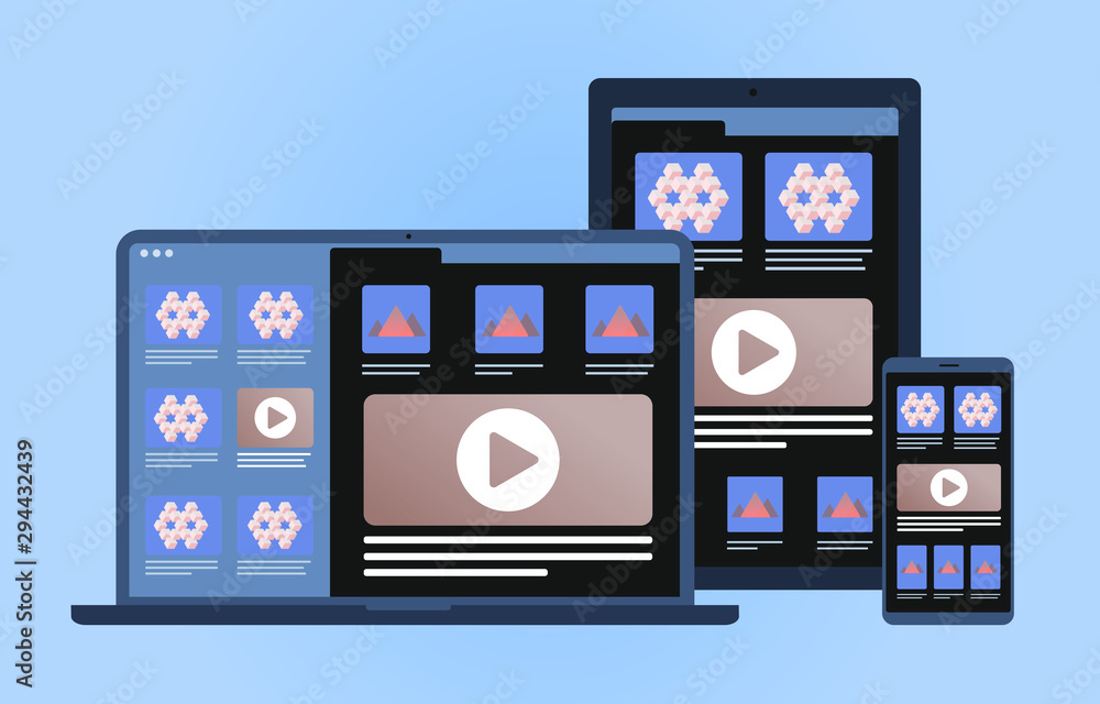 Poster scalable, adaptive and responsive web design for website. modern flat vector concept illustration wi