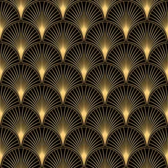 Gordijnen Art Deco-patroon. Naadloze zwarte en gouden achtergrond © amovitania