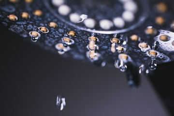water drops on a metal surface