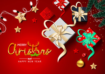 Fototapeta na wymiar Merry Christmas and Happy New Year greeting card vector design.