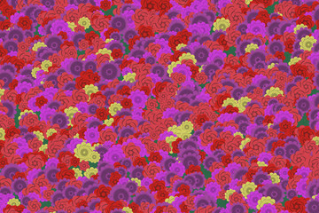 Obraz premium Traditional Japanese origami paper texture. Colorful flowers pattern. Roses and chrysanthemums background illustration