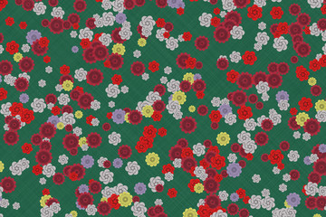 Traditional Japanese origami paper texture. Colorful flowers pattern. Roses and chrysanthemums background illustration