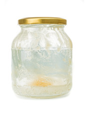 Dirty jar glass isolated on white background