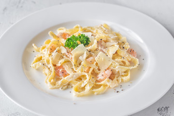 Portion of Shrimp Alfredo Pasta