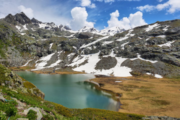 Amazing turquoise Lake on the way to Rutor Glacier, Aosta Valley, Italy