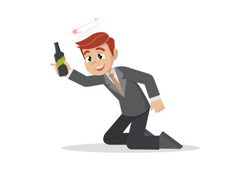 Happy smiling drunk businessman.