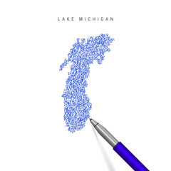 Lake Michigan, one of the Great Lakes sketch scribble map isolated on white. Hand drawn vector map of Lake Michigan.