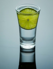 Tequila shot with salt and lemon
