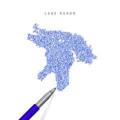 Lake Huron, one of the Great Lakes sketch scribble map isolated on white. Hand drawn vector map of Lake Huron.