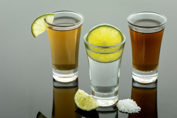 Tequila shot with salt and lemon