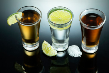 Tequila shot with salt and lemon