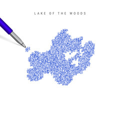Lake of the Woods sketch scribble map isolated on white background. Hand drawn vector map of Lake of the Woods.