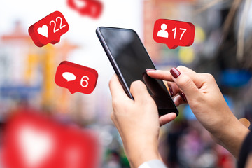 Social media,social network concept with smart phone , 3d illustration .