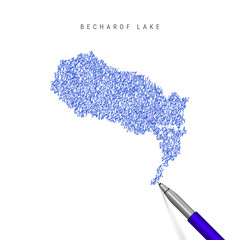 Becharof Lake sketch scribble map isolated on white background. Hand drawn vector map of Becharof Lake.