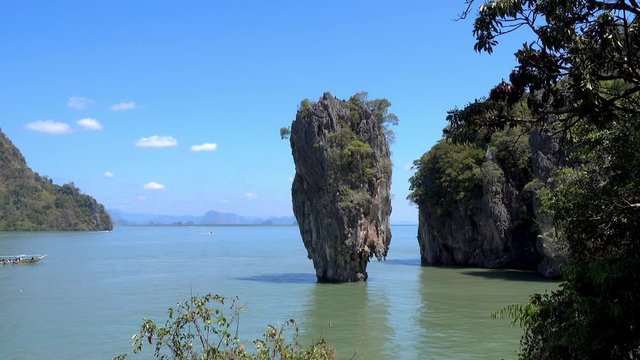 Amazing and beautiful Tapu or James Bond Island, the most famous tourist destination in Phang-Nga Bay, near Phuket, Thailand. Zooming in.