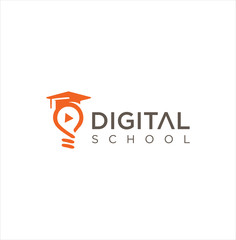 Digital School Logo Design Stock Vectors . Education logo. Media Education Logo . Digital school book online education logo and graduation hat. E-book or e-reader soft icon. On-line education	