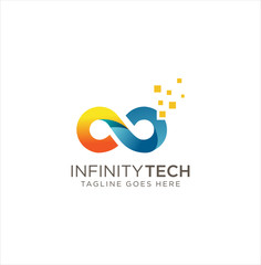 Infinity Tech Logo Design Template Illustration . Infinity Logo with color gradient Design Vector Stock . Limitless Logo . Infinity Digital Logo Design