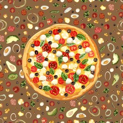 Tasty wholesome food. Real hot pizza. Vector