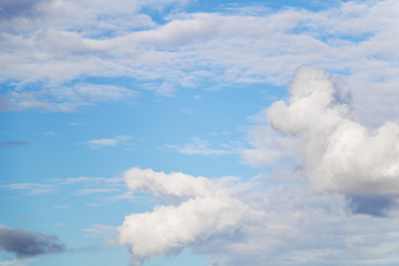 Fluffy dark clouds in the blue sky