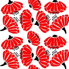 Red poppy flowers seamless pattern. trace illustration