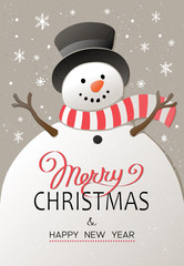 Christmas background with snowman. New year illustration.