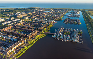 Aerial shot of a beautiful modern district in Almere, The Netherlands
