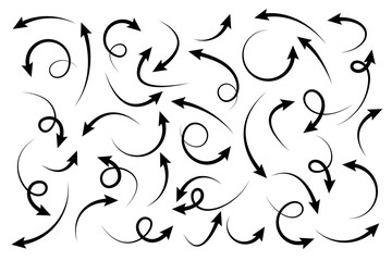 Black Hand Drawn Arrows Set on White Background. Arrow, Cursor Icon. Vector Pointers Collection. Back, Next Web Page Sign. 