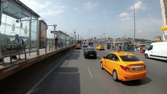 Driving POV on Galata Bridge in Istanbul