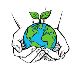 girls holding planet earth illustration