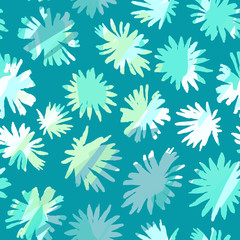 Vector seamless floral pattern on green blue background. Abstract grunge background with colorful brush strokes.