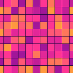 Seamless pattern with colorful random tiles. Pop art style wallpaper. Mosaic elements retro background for print, design.